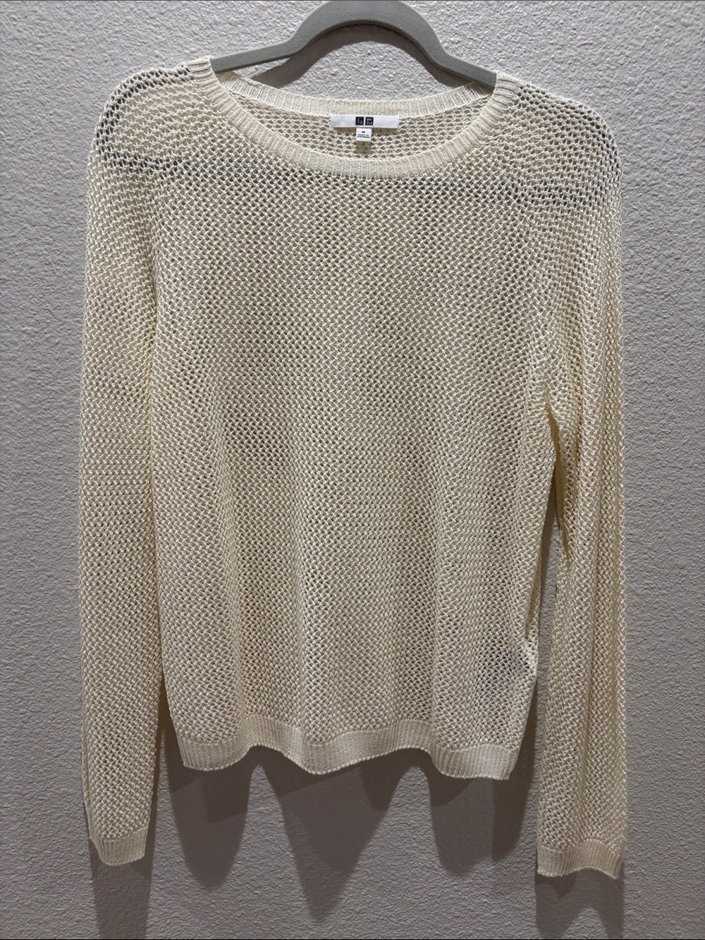 NWOT Uniqlo Cream Open-Knit Crew Neck Sweater